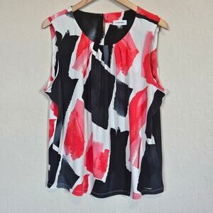 Calvin Klein Sleeveless Top Blouse Red Black White Plus 2x Work Office
